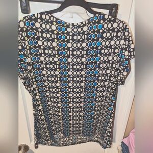 Worthington 1X Short Sleeve Top. Black, white & blue